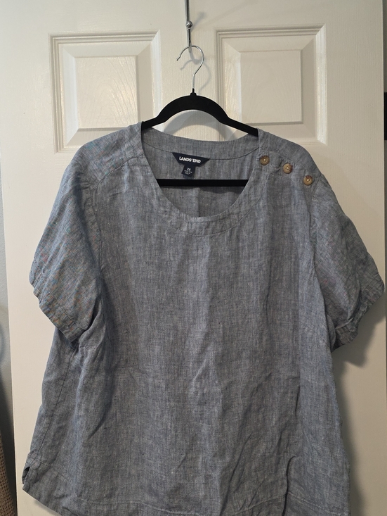 Lands' End Tops - Lands' End Pale Blue Linen Button Shoulder Top 2x